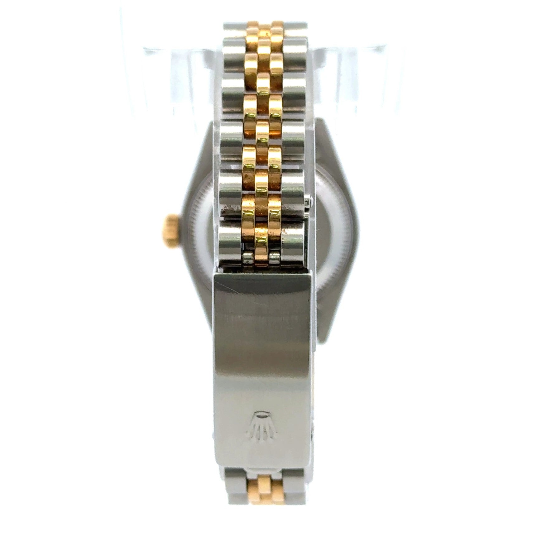 1995 Rolex Datejust #69173- Ladies 26mm Blue Vignette Diamond Dial Fluted Yellow Gold Bezel