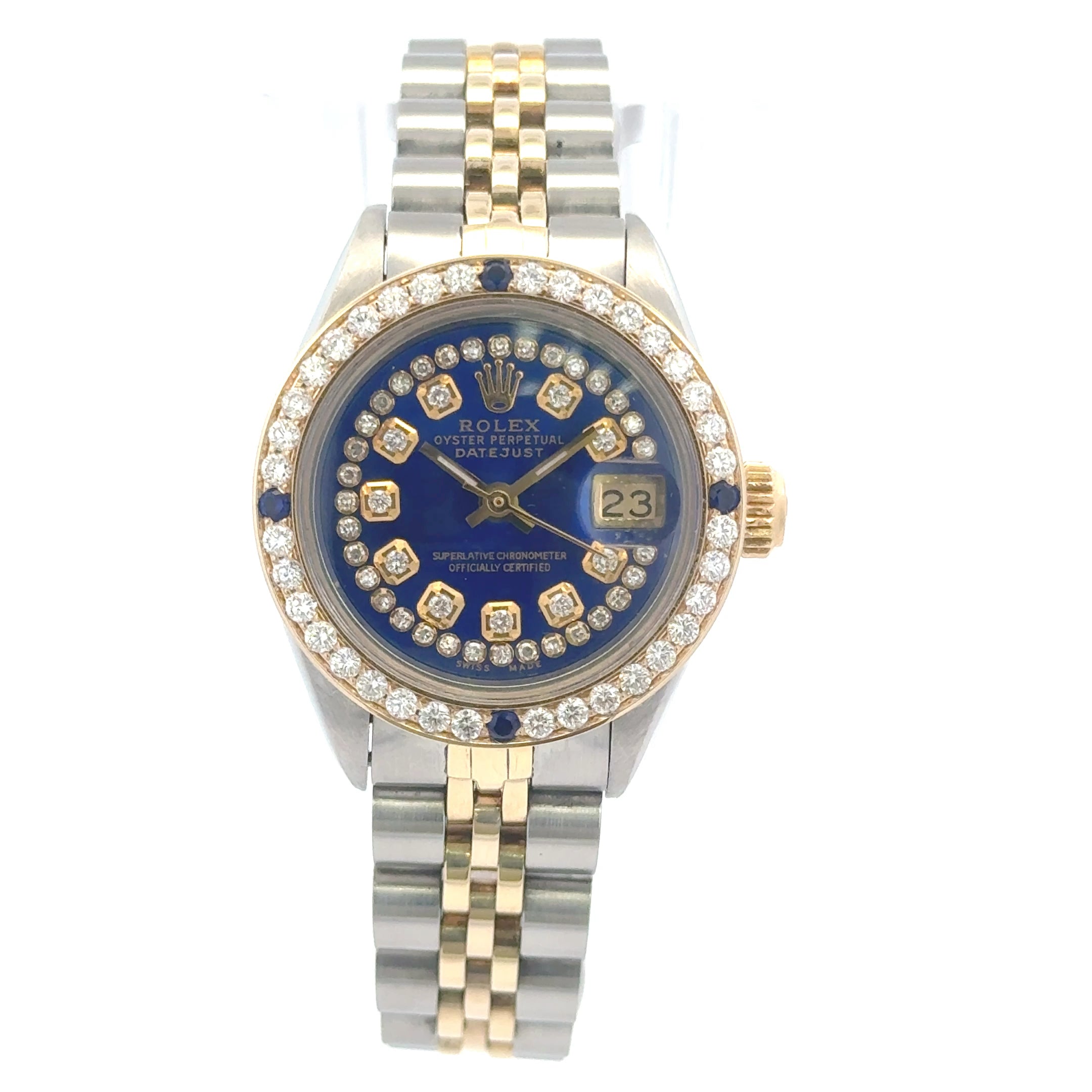 1975 Rolex Datejust #6917 - Ladies 26mm Blue Diamond Dial & Diamond Bezel Jubilee Two tone