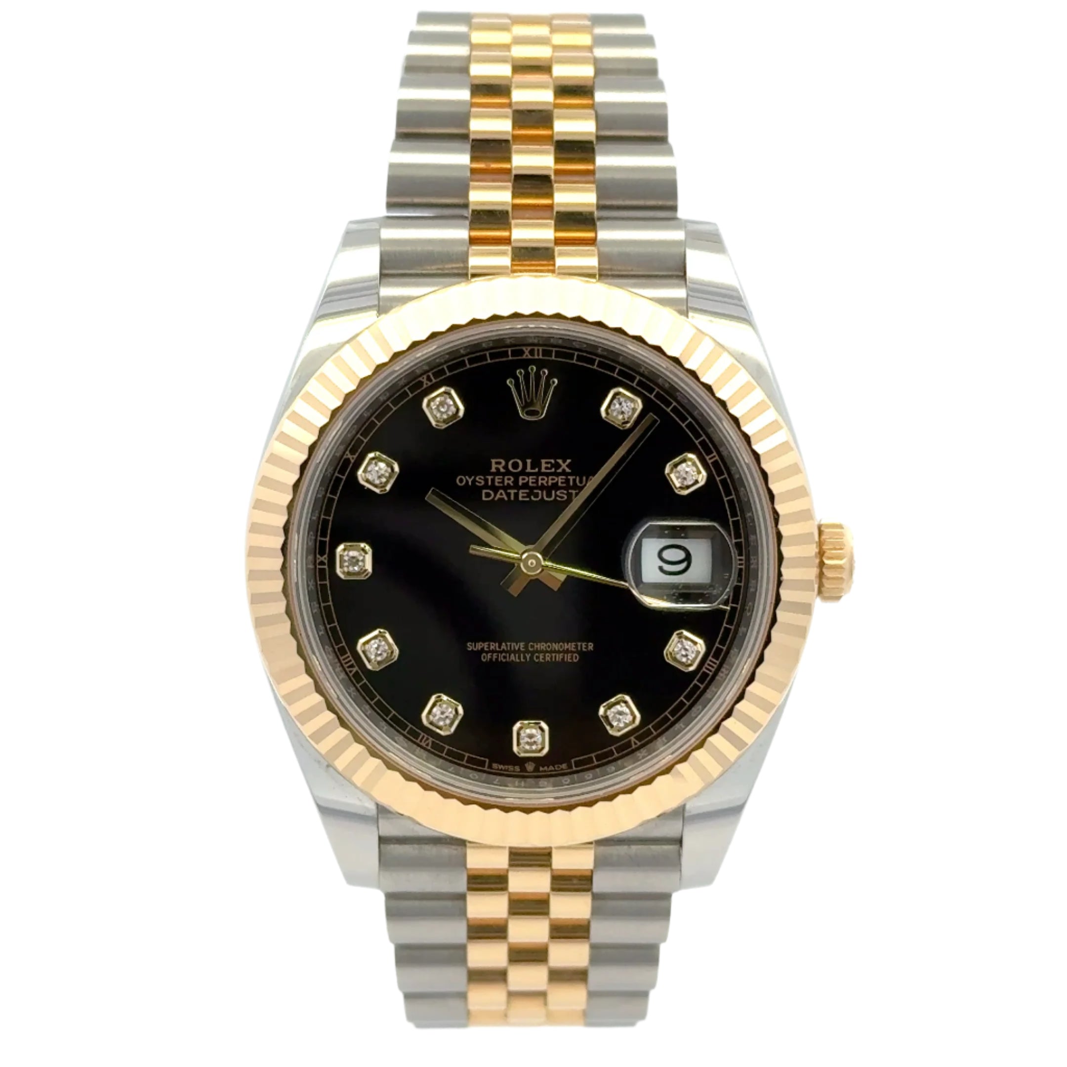 2024 Rolex Datejust #126333 - 41mm Jubilee Black 10 Diamond 18K Fluted Bezel Yellow Gold