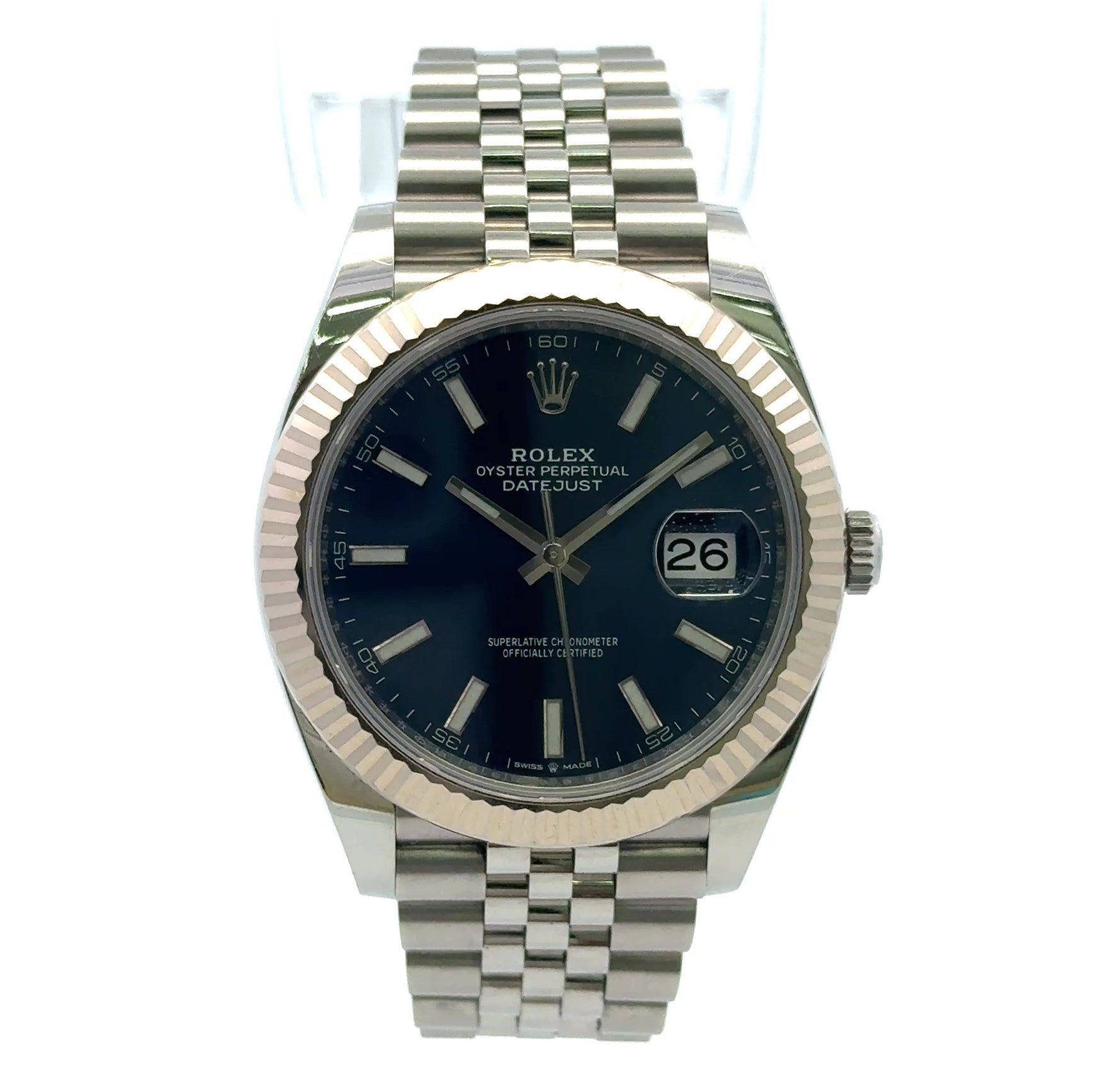 Rolex datejust 126334 -41mm Stainless Jubilee Blue Face 18K White Gold Fluted Bezel