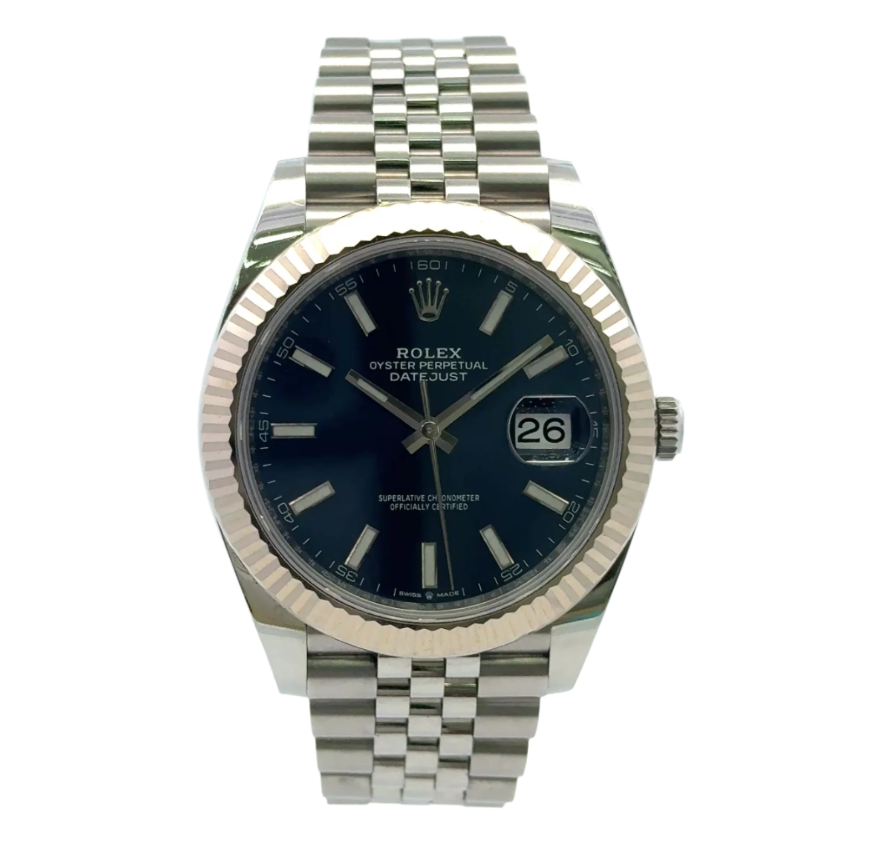 Rolex datejust 126334 -41mm Stainless Jubilee Blue Face 18K White Gold Fluted Bezel