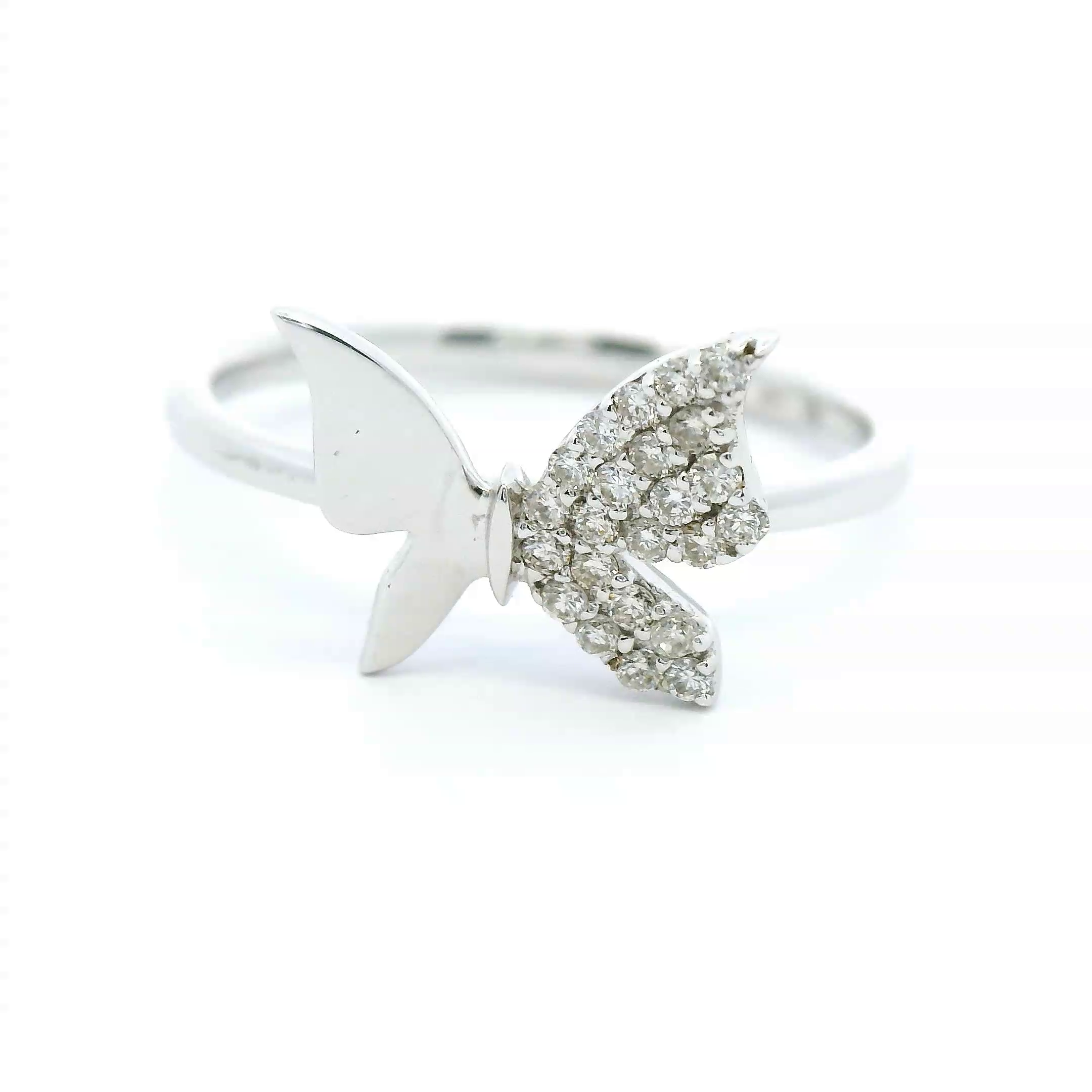 RING 14KW 0.15CTW DIAMOND DESIGNER BUTTERFLY RING - HALF DIAMONDS