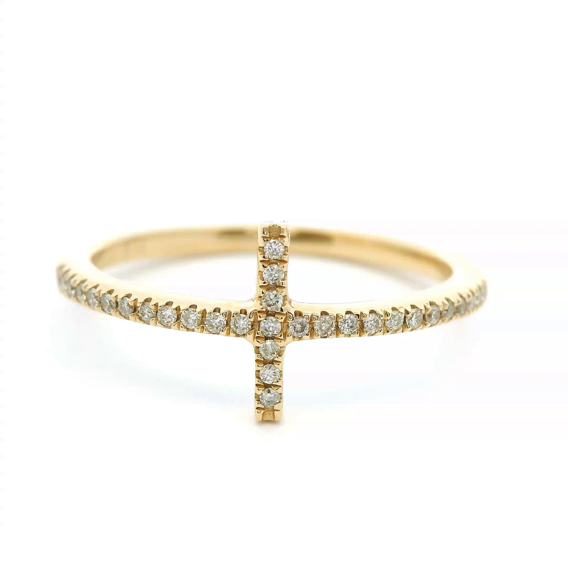 RING 14KY 0.10 CTW DIAMOND SIDEWAYS CROSS RING