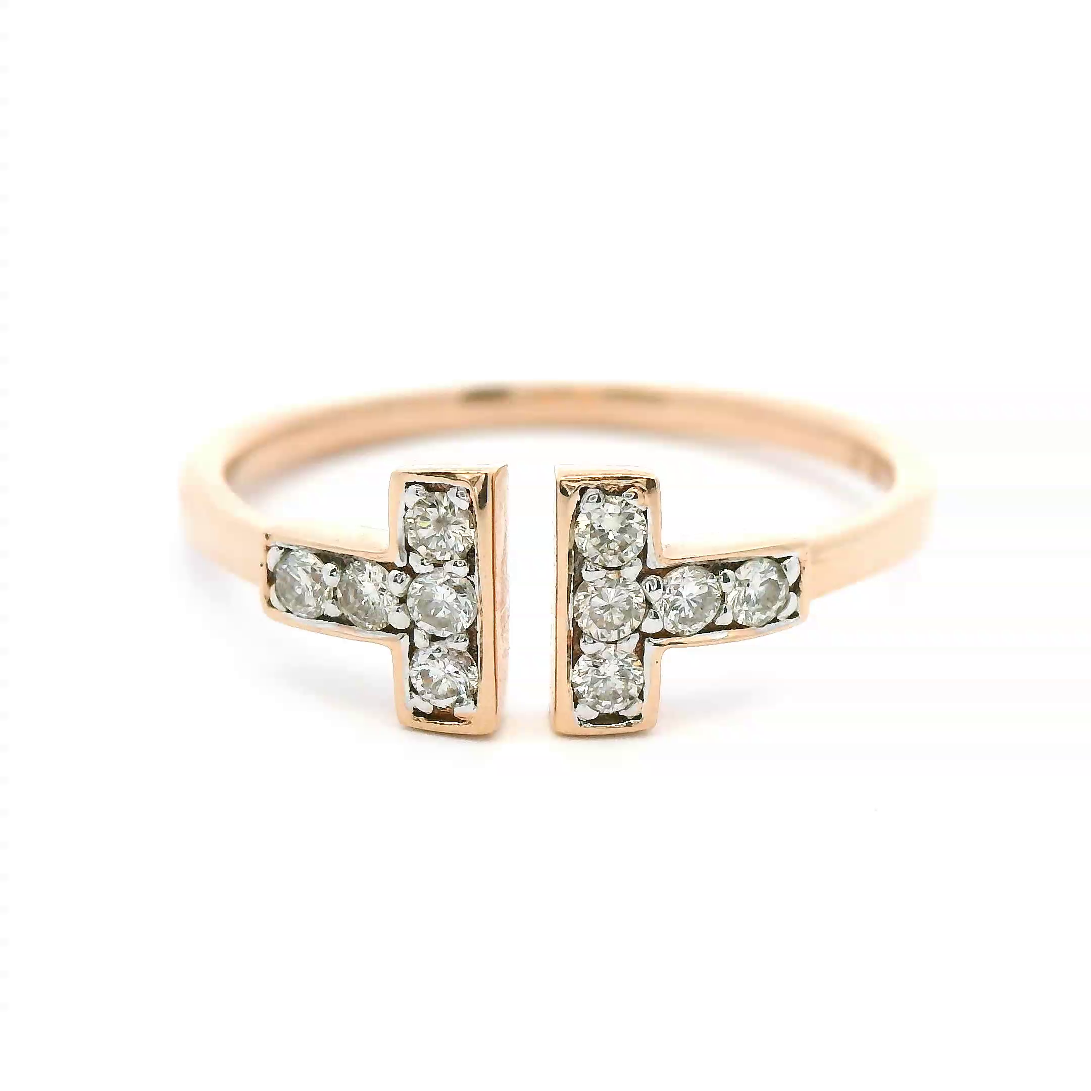 RING 14KR 0.15CTW DIAMOND OPEN DESIGN RING -T SHAPE