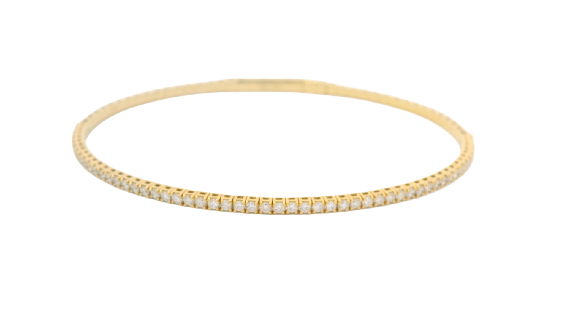 BRACELET 14KY 0.68CTW VVS DIAMOND SINGLE ROW FLEX BANGLE - 1.45MM - 53 STONES - 55MM - VVS DIAMONDS