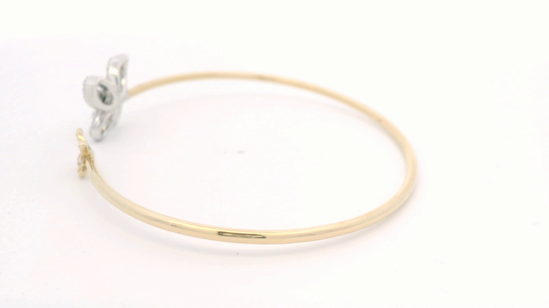 BRACELET 14KY+W 0.35CTW DIAMOND TWO TONE OPEN CUFF BANGLE - TWO BUTTERFLIES