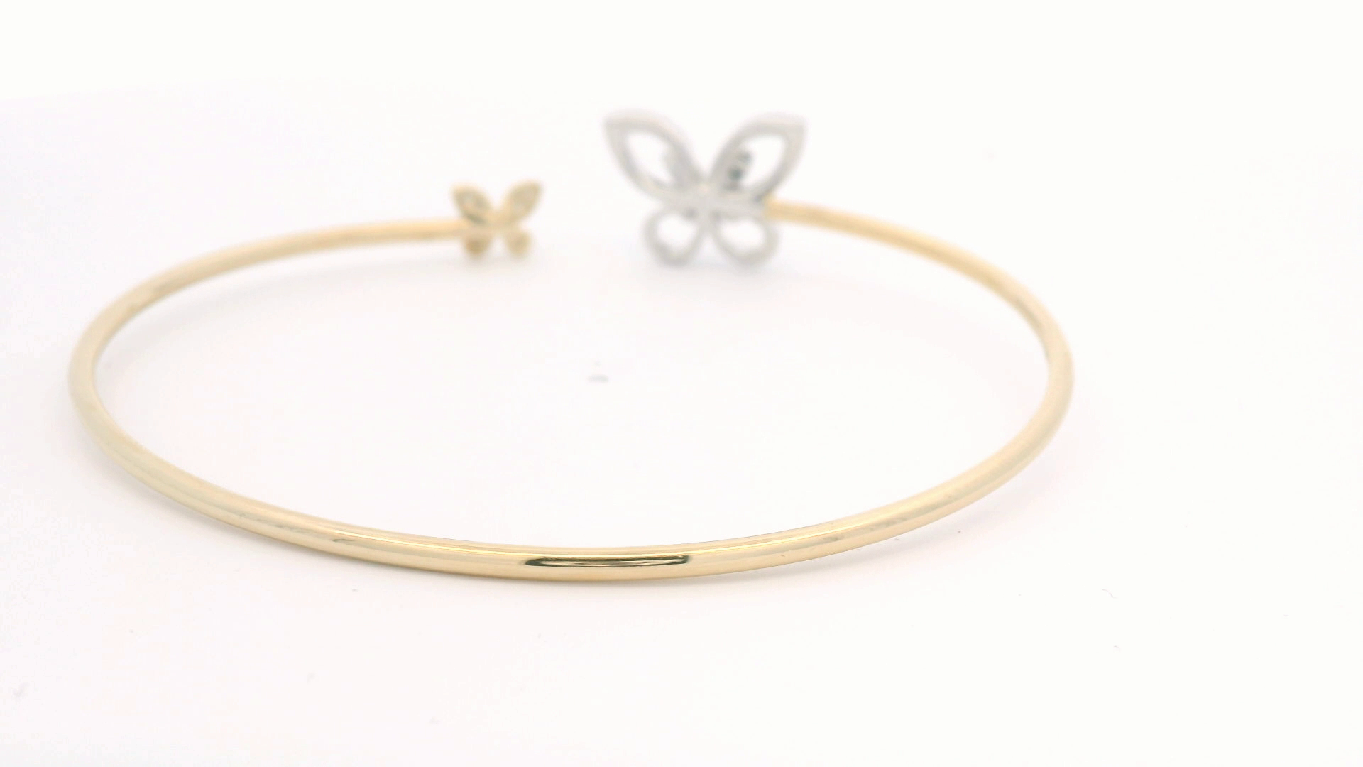 BRACELET 14KY+W 0.35CTW DIAMOND TWO TONE OPEN CUFF BANGLE - TWO BUTTERFLIES