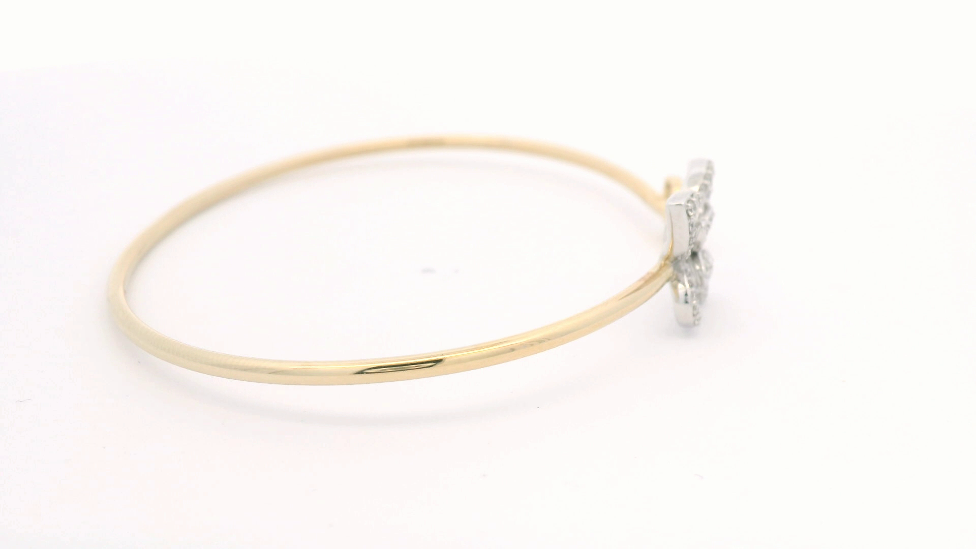 BRACELET 14KY+W 0.35CTW DIAMOND TWO TONE OPEN CUFF BANGLE - TWO BUTTERFLIES