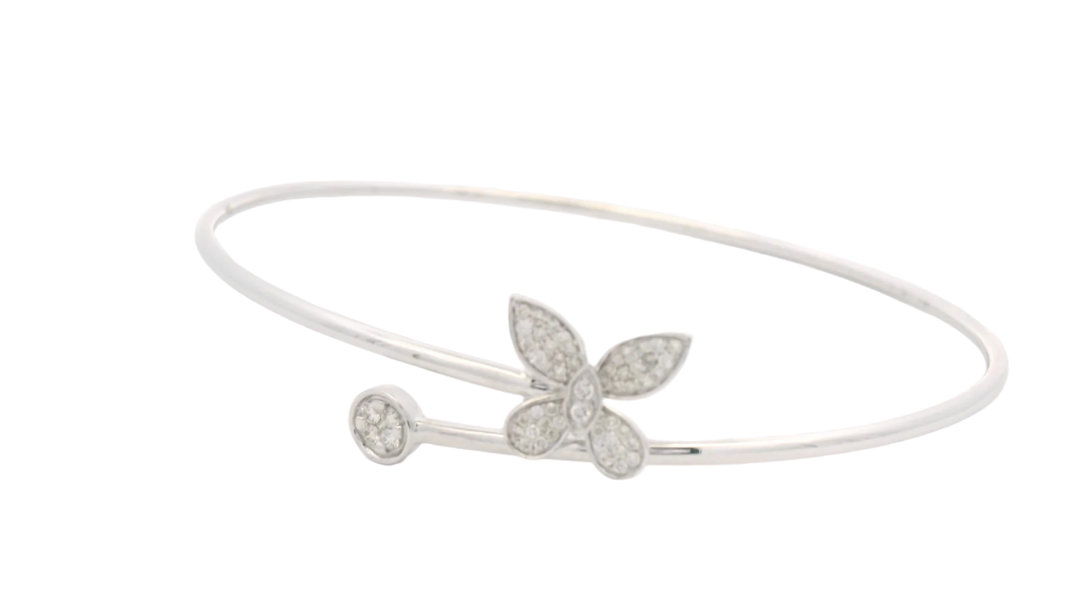 BRACELET 14KW 0.25CTW DIAMOND OPEN BUTTERFLY CUFF BANGLE - BUTTERFLY AND ROUND CLUSTER