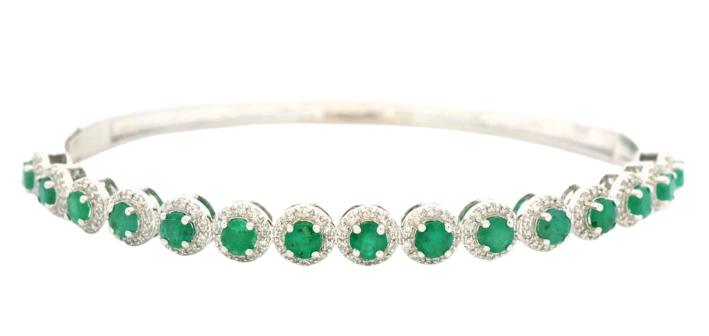 BRACELET 14KW 0.45CTW DIAMOND & EMERALD OVAL BANGLE- 1.60CT EMERALD - W/ DIAM HALO