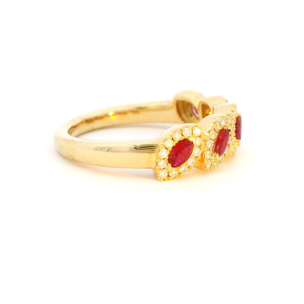 
                      
                        RING 14KW .27CTW DIAMOND & RUBY .42 5 STONE LEAF W HALO
                      
                    