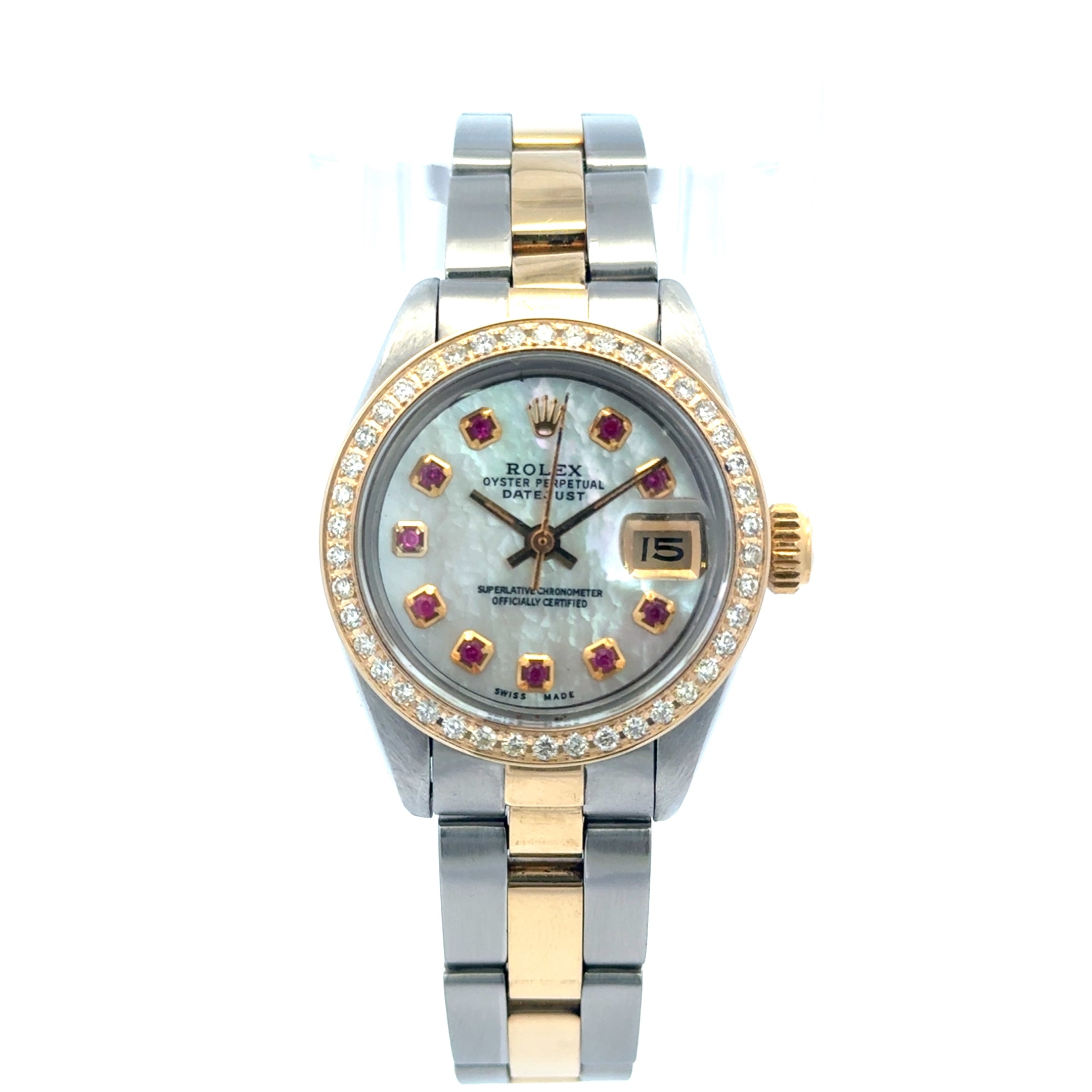 1980 Rolex Datejust #6917 - Oyster Perpetual Two-Tone Diamond Bezel & White Mother of Pearl, Ruby Dial