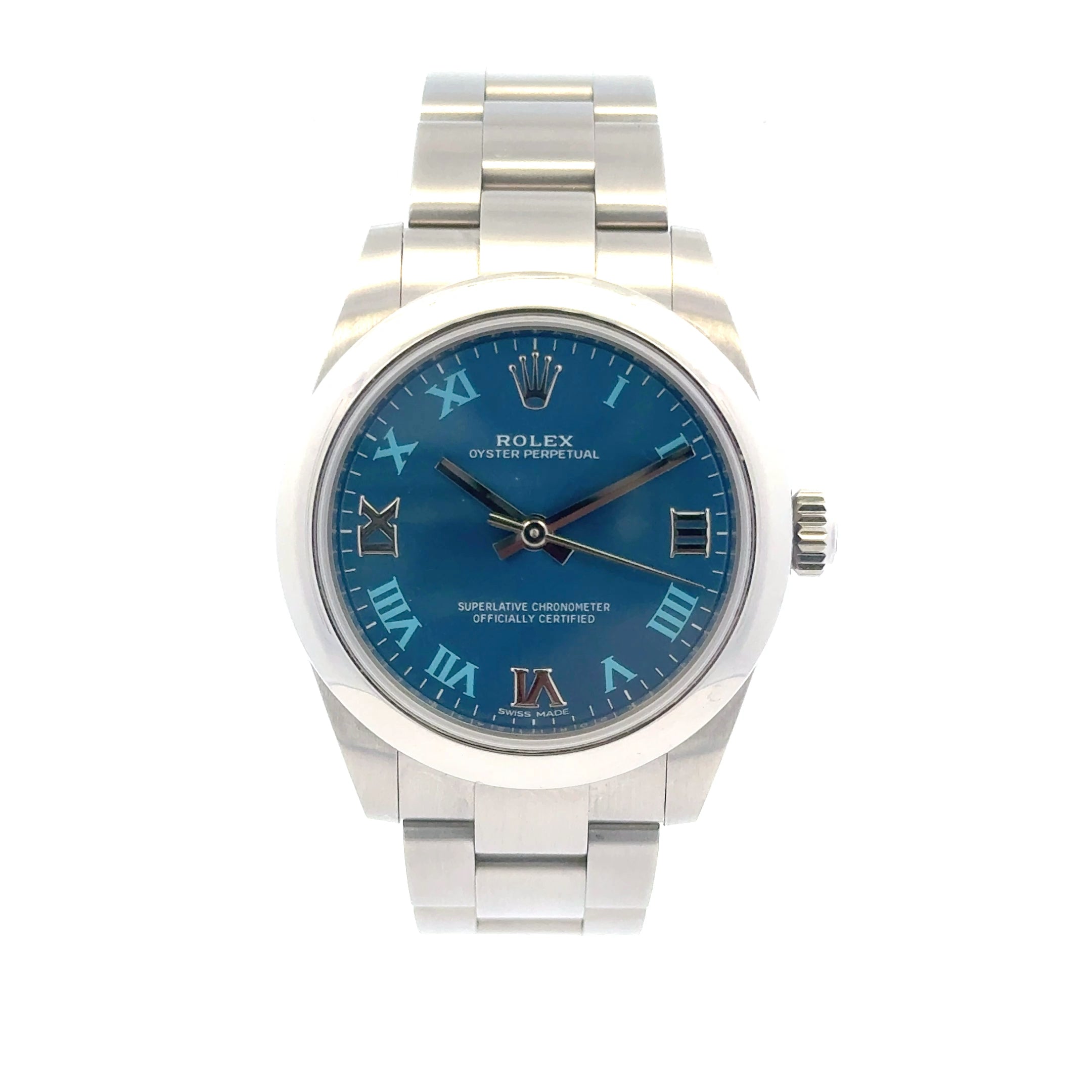 Rolex Oyster Perpetual #177200 - Oyster Blue Dial With Roman Numerals