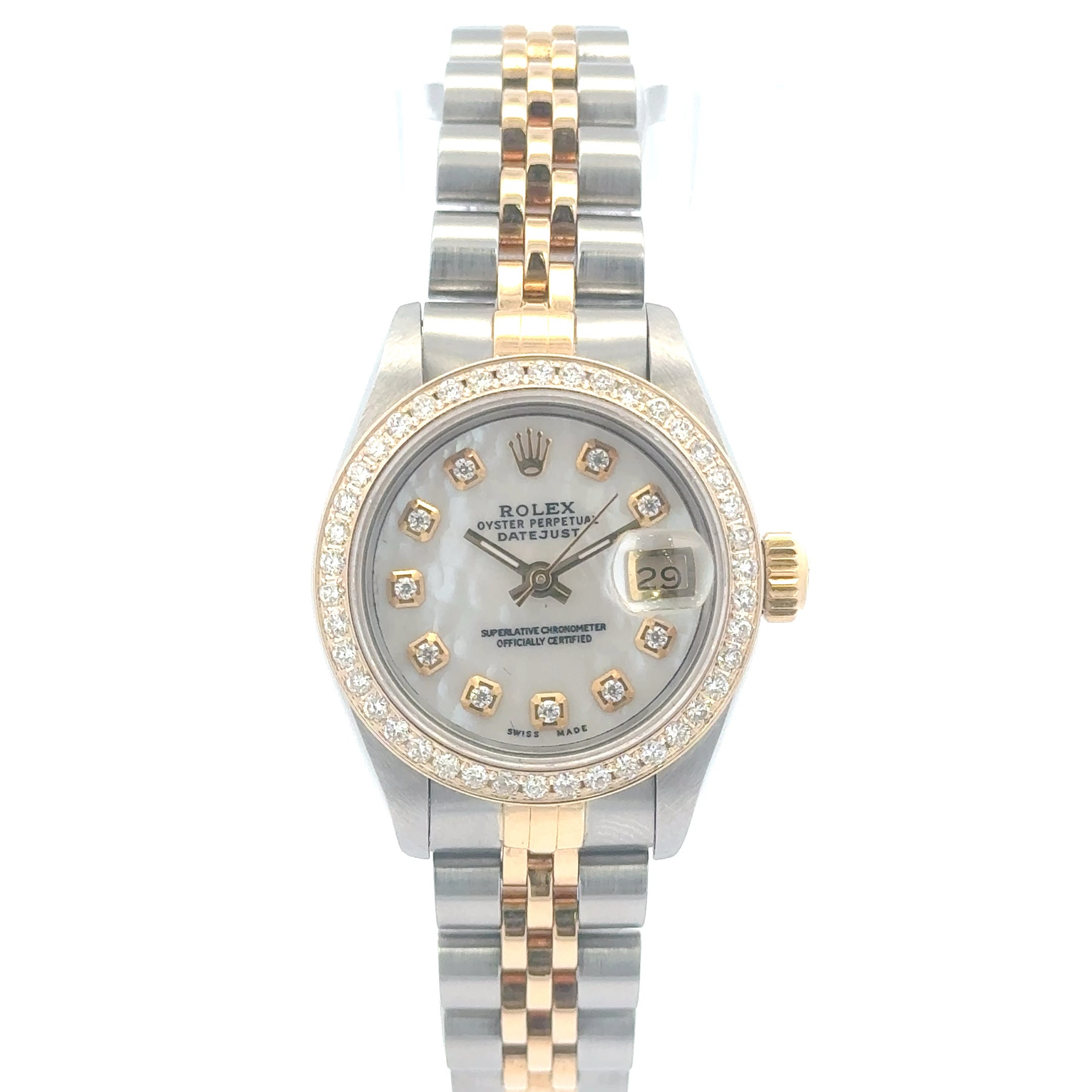 1995 Rolex Datejust #69173 - Jubilee Two-Tone Oyster Perpetual, White Mother of Pearl With Diamond Dial & Bezel