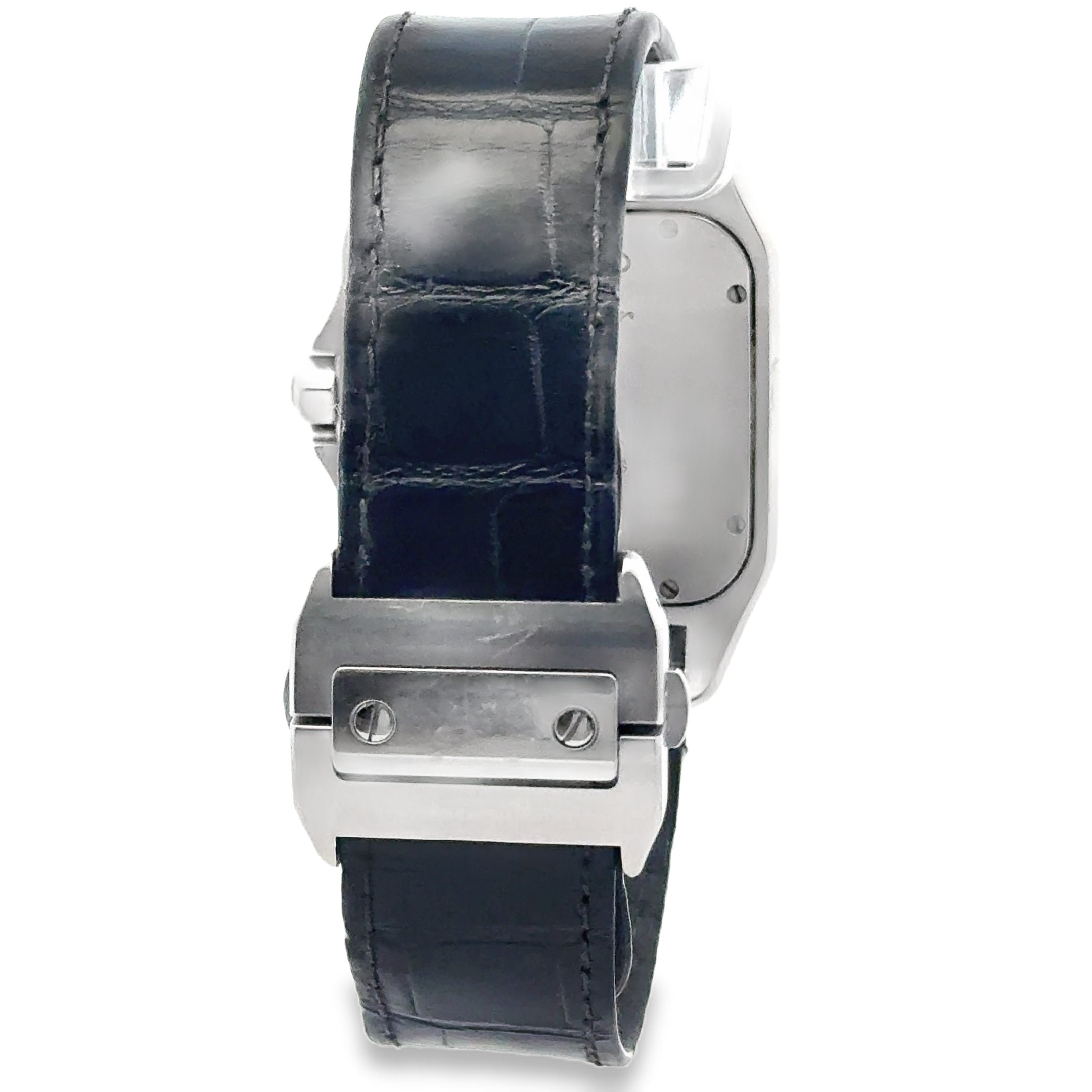 Cartier SANTOS100 XL #2878 - Automatic Black Leather Band With White Roman Numeral Dial