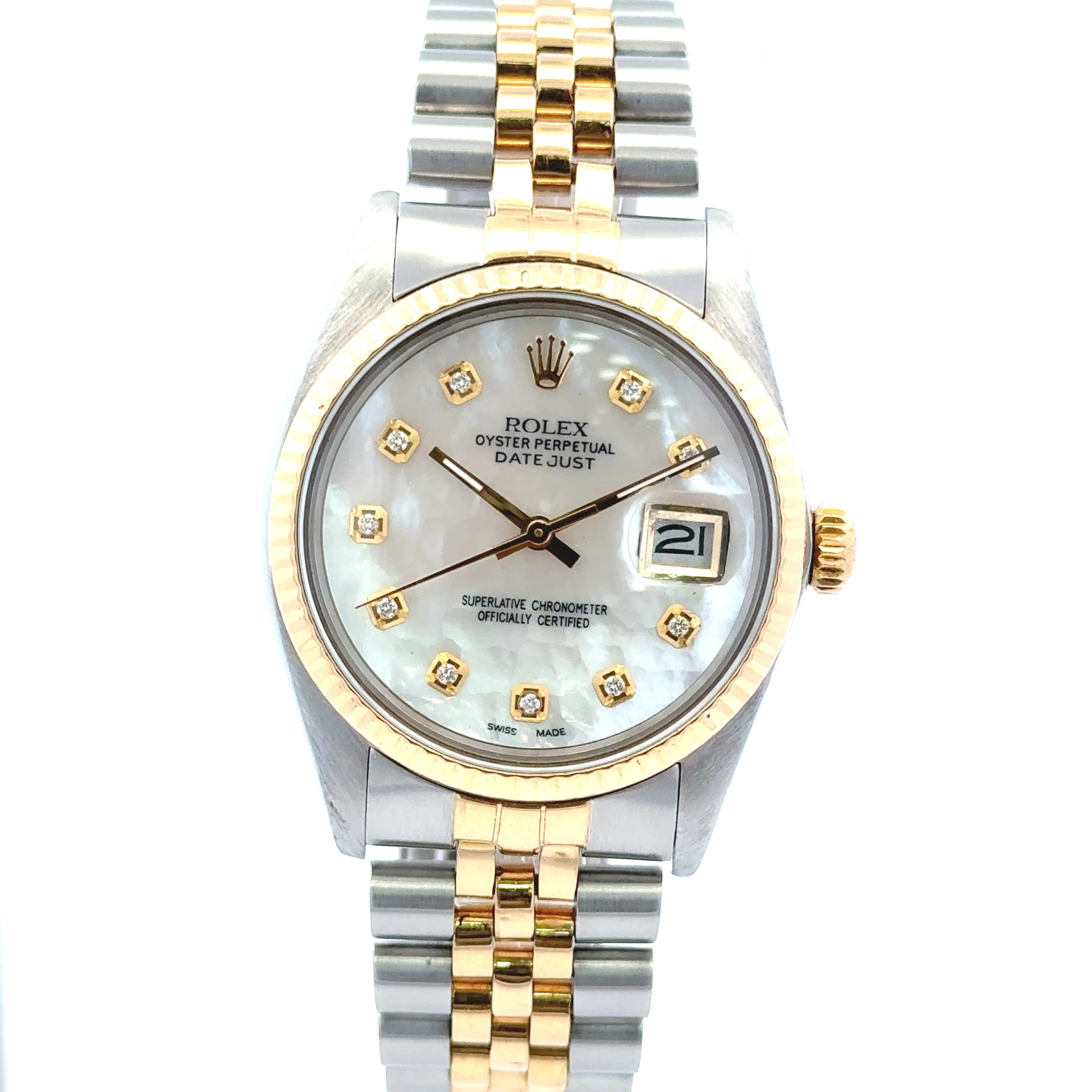 1981 Rolex Datejust #16013 - Oyster Perpetual Two-Tone Jubilee, White Mother Of Pearl With Diamonds