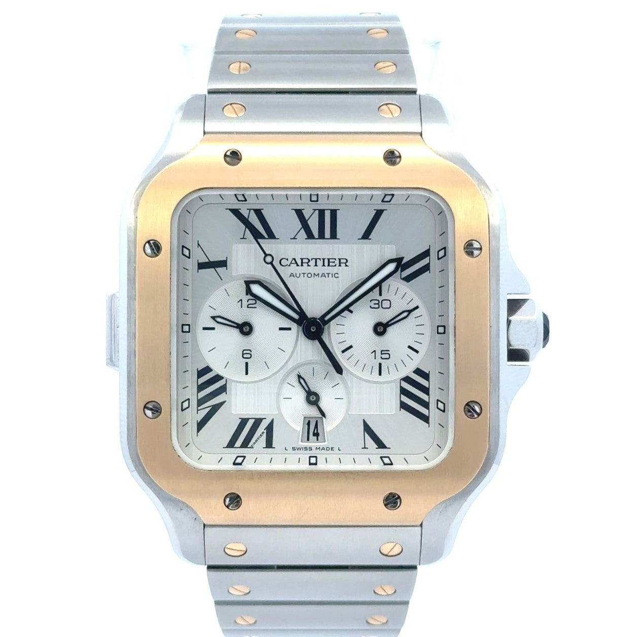 2024 Cartier SANTOS100 XL #4183 - Automatic Stainless &Black Leather Band With Roman Numeral Dial