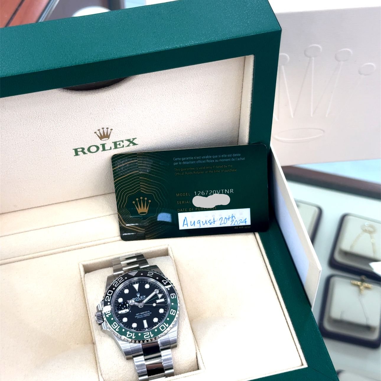 2024 Rolex GMT-Master II #126720VTNR - Silver Oyster Bracelet with Black and Green Bezel