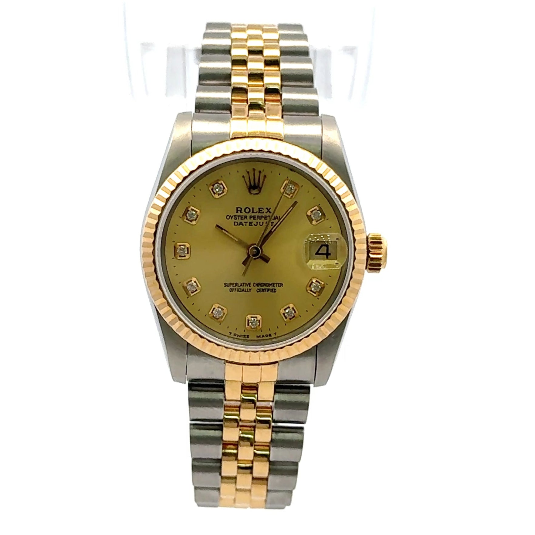 1986 Rolex Datejust #68273 - Jubilee 34mm Diamond Dial Fluted Bezel 18K Yellow Gold