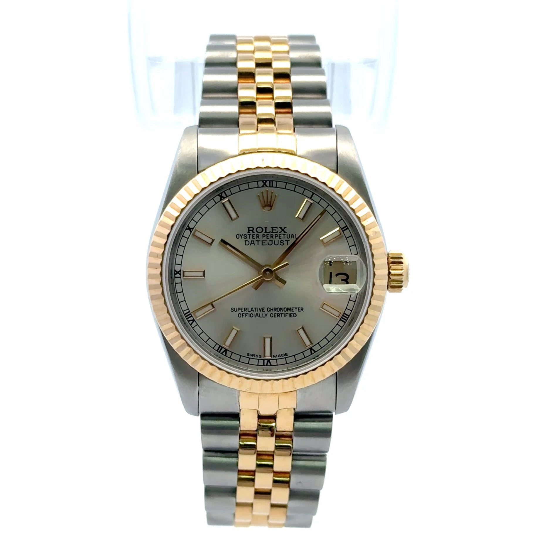 1990 Rolex Datejust #68273 Jubilee 34mm Fluted Bezel Silver Dial