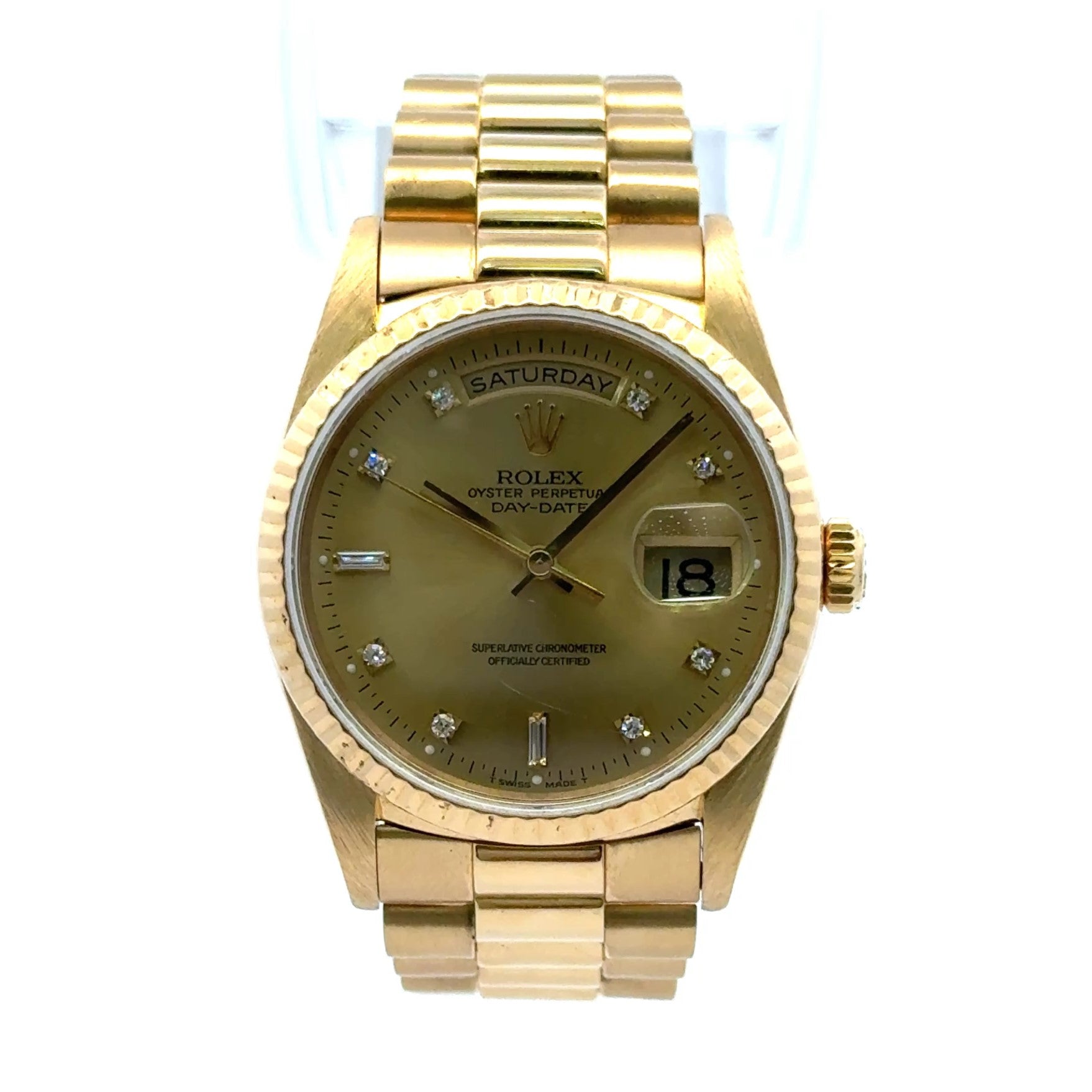 1989 Rolex Day Date #18038 - 36 mm Presidential 18k Full Gold Fluted Bezel Gold Diamond Dial