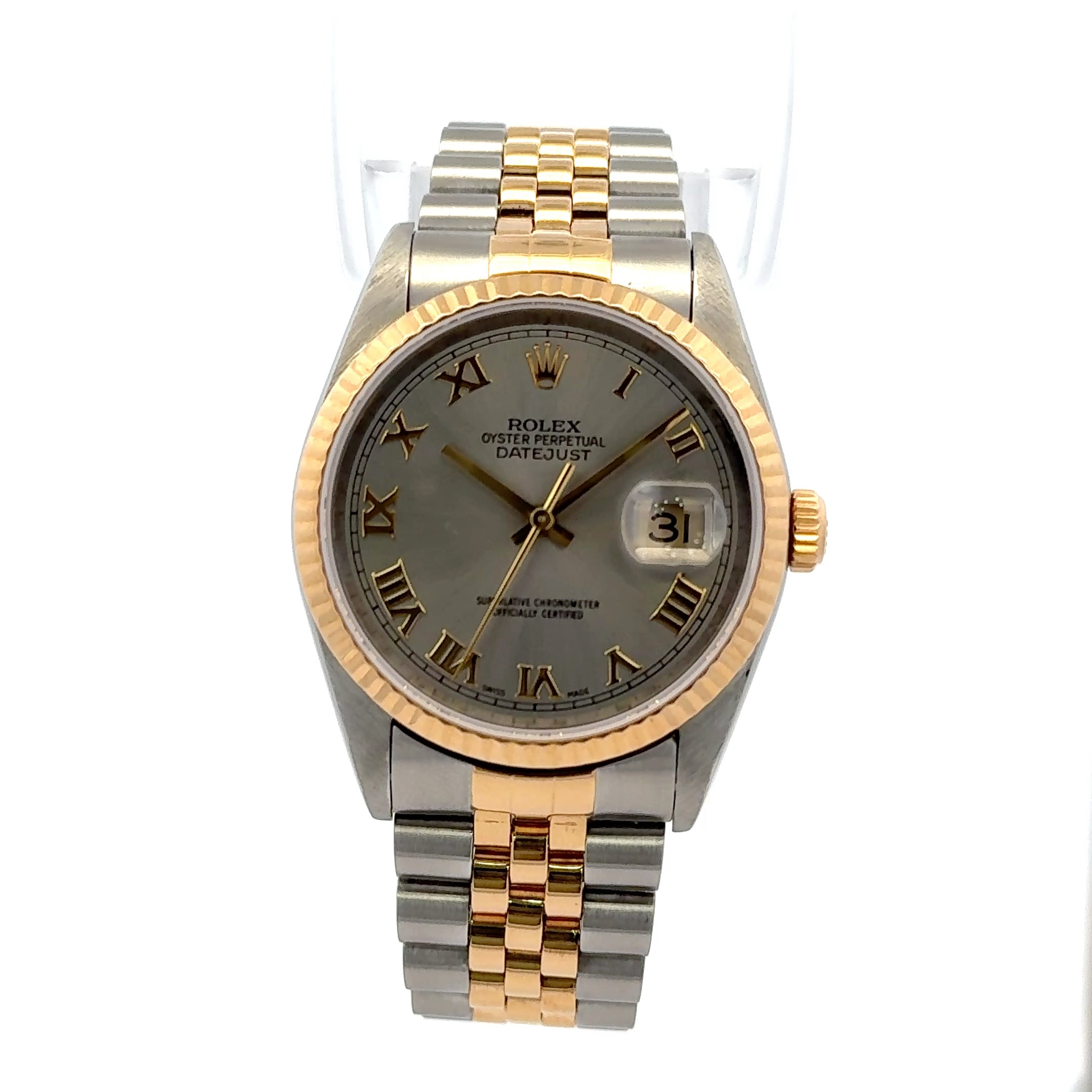 2002 Datejust #16233 - Two Tone Jubilee, Gold Fluted Bezel, & Roman Numeral Dial