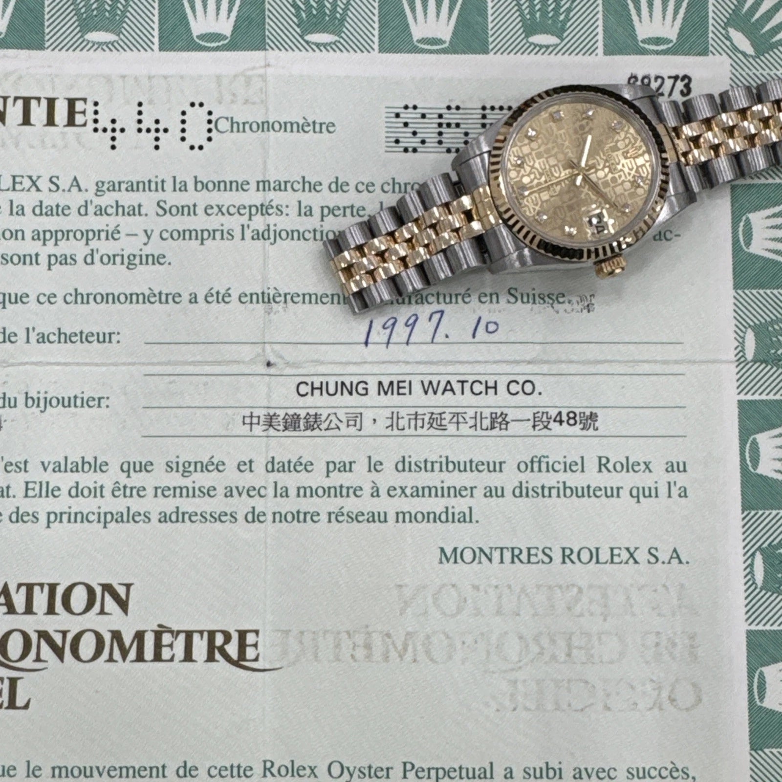 Rolex Datejust 68273 – Champagne Computer Diamond Dial – Serviced w Certificate