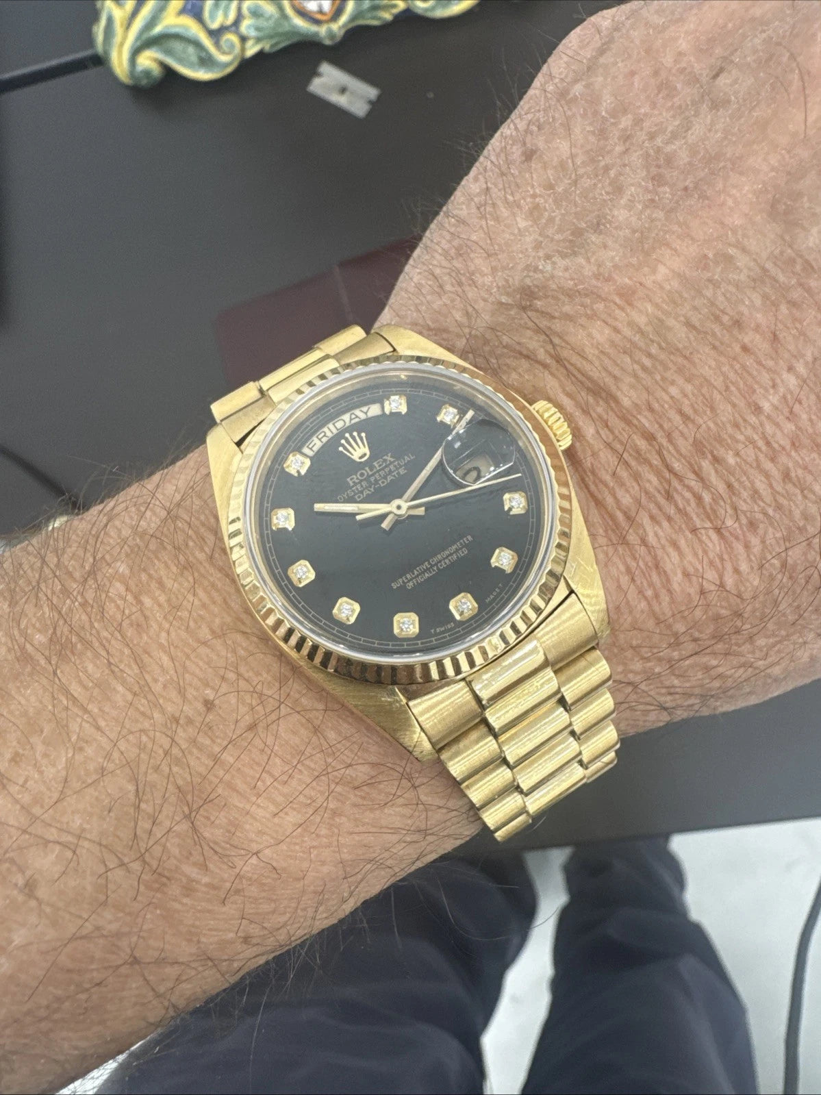 Rolex Day-Date “President” 18038 (1980) 18K Yellow Gold, Original Box. Serviced