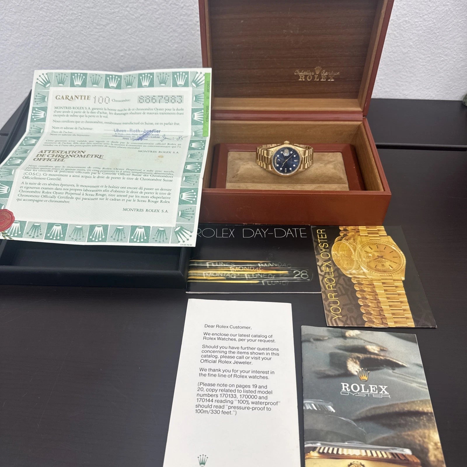 Rolex Day-Date “President” 18038 (1985) – 18K Yellow Gold, Original Box & Papers